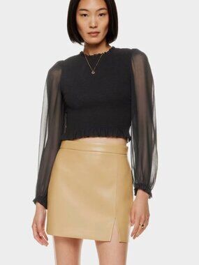 Aritzia Wilfred Womens Black Tempest Blouse Smocked Cropped Ruffle Size Small